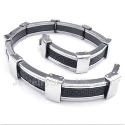 Bracelet En Caoutchouc Et Titane Pour Homme, Motif Méandre Grec