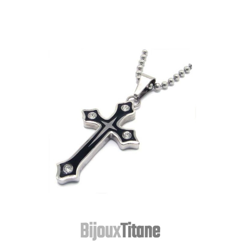 Pendentif Croix En Titane Plaqué Noir Avec Diamants Pendentif Croix En Titane Plaqué Noir Avec Diamants