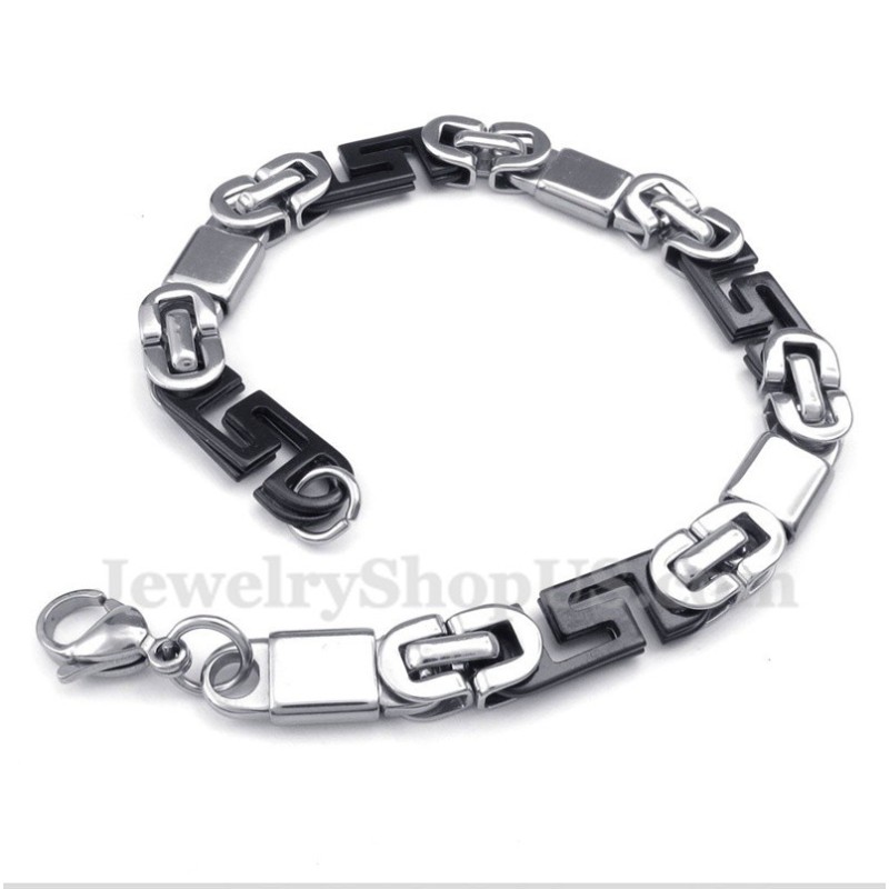Bracelet Homme En Titane Noir À Motif Méandre Grec Bracelet Homme En Titane Noir À Motif Méandre Grec