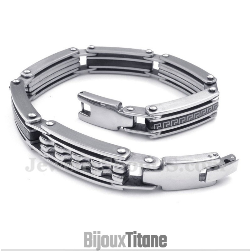 Bracelet Homme En Titane Noir À Motif Méandre Grec Bracelet Homme En Titane Noir À Motif Méandre Grec