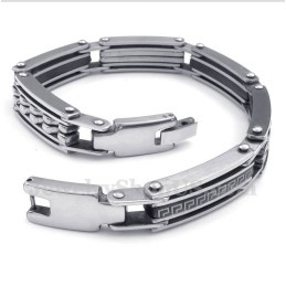 Bracelet Homme En Titane Noir À Motif Méandre Grec