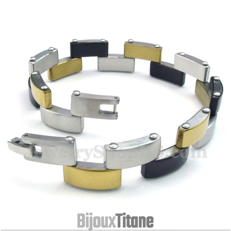 Bracelet Homme En Titane, Or Et Noir Bracelet Homme En Titane, Or Et Noir