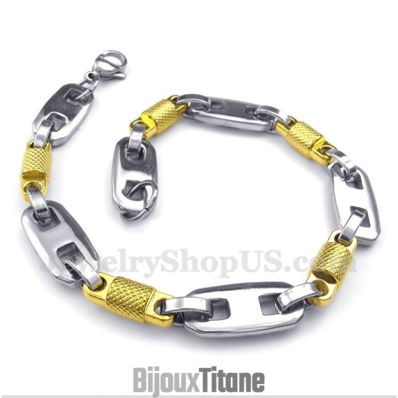 Bracelet Cylindrique En Titane Et Or Pour Homme