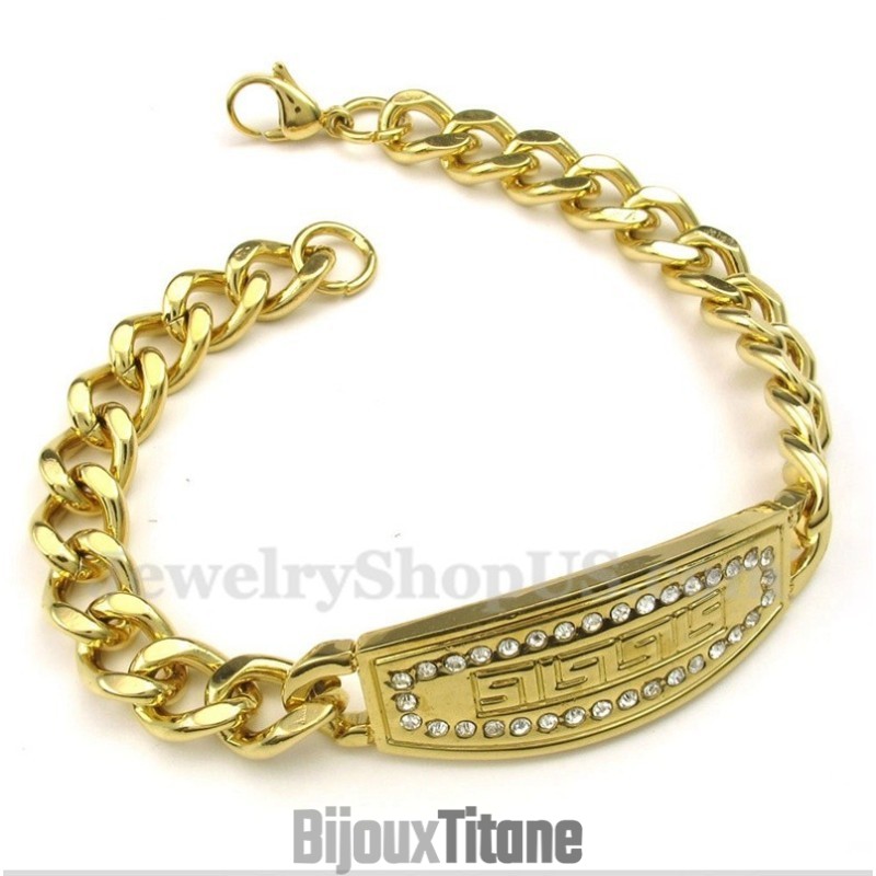 Bracelet Homme En Titane, Or Et Diamants, Motif Méandre Grec Bracelet Homme En Titane, Or Et Diamants, Motif Méandre Grec