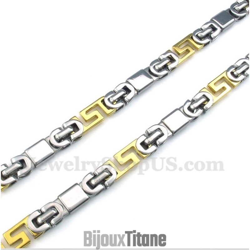 Collier Pour Homme En Titane Et Or Avec Motif Méandre Grec