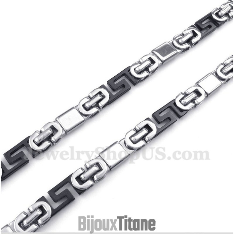 Collier Pour Homme En Titane Noir À Motif Méandre Grec