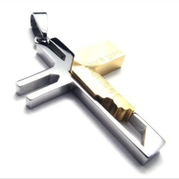 Pendentif Croix En Titane Love You Jesus (Doré)
