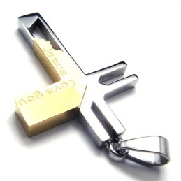 Pendentif Croix En Titane Love You Jesus (Doré)