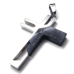 Pendentif Croix En Titane « Love You Jesus » (Noir)
