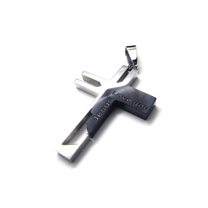 Pendentif Croix En Titane « Love You Jesus » (Noir) Pendentif Croix En Titane « Love You Jesus » (Noir)