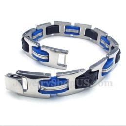 Bracelet Homme En Titane Bleu Et Caoutchouc Noir
