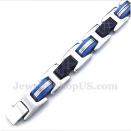 Bracelet Homme En Titane Bleu Et Caoutchouc Noir