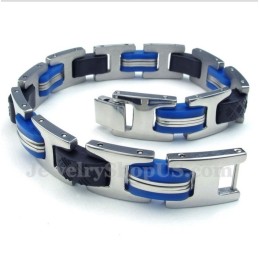 Bracelet Homme En Titane Bleu Et Caoutchouc Noir