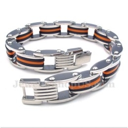Bracelet Homme En Titane, Orange Et Caoutchouc Noir