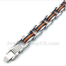 Bracelet Homme En Titane, Orange Et Caoutchouc Noir