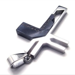 Pendentif Croix En Titane « Love You Jesus » (Noir)
