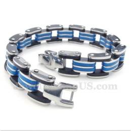 Bracelet Homme En Titane Bleu Et Caoutchouc Noir