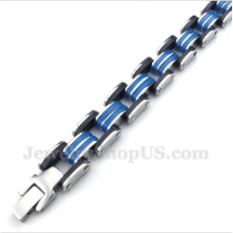 Bracelet Homme En Titane Bleu Et Caoutchouc Noir