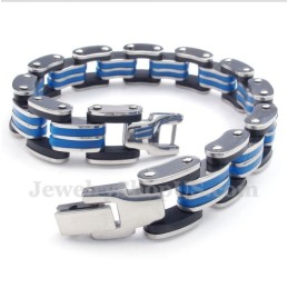 Bracelet Homme En Titane Bleu Et Caoutchouc Noir