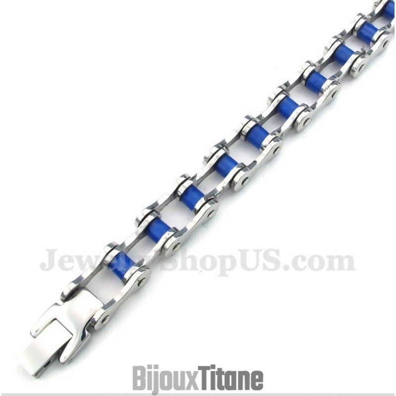 Bracelet Chaîne De Vélo En Caoutchouc Bleu Titane Pour Homme Bracelet Chaîne De Vélo En Caoutchouc Bleu Titane Pour Homme