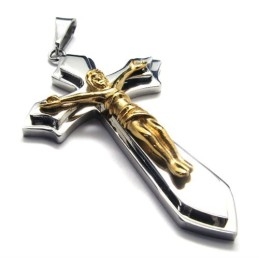 Pendentif Croix En Titane À Deux Couches (Doré)