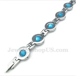 Bracelet Homme En Perles Rondes Bleues En Titane