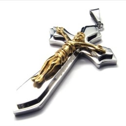 Pendentif Croix En Titane À Deux Couches (Doré)