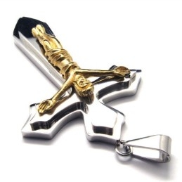 Pendentif Croix En Titane À Deux Couches (Doré)