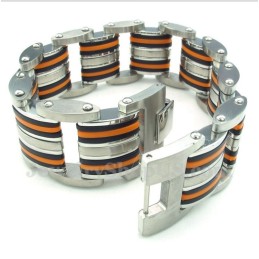 Bracelet Homme En Titane, Orange Et Caoutchouc Noir