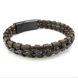 Bracelet En Cuir Et Titane Pour Homme