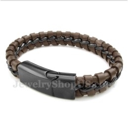 Bracelet En Cuir Et Titane Pour Homme