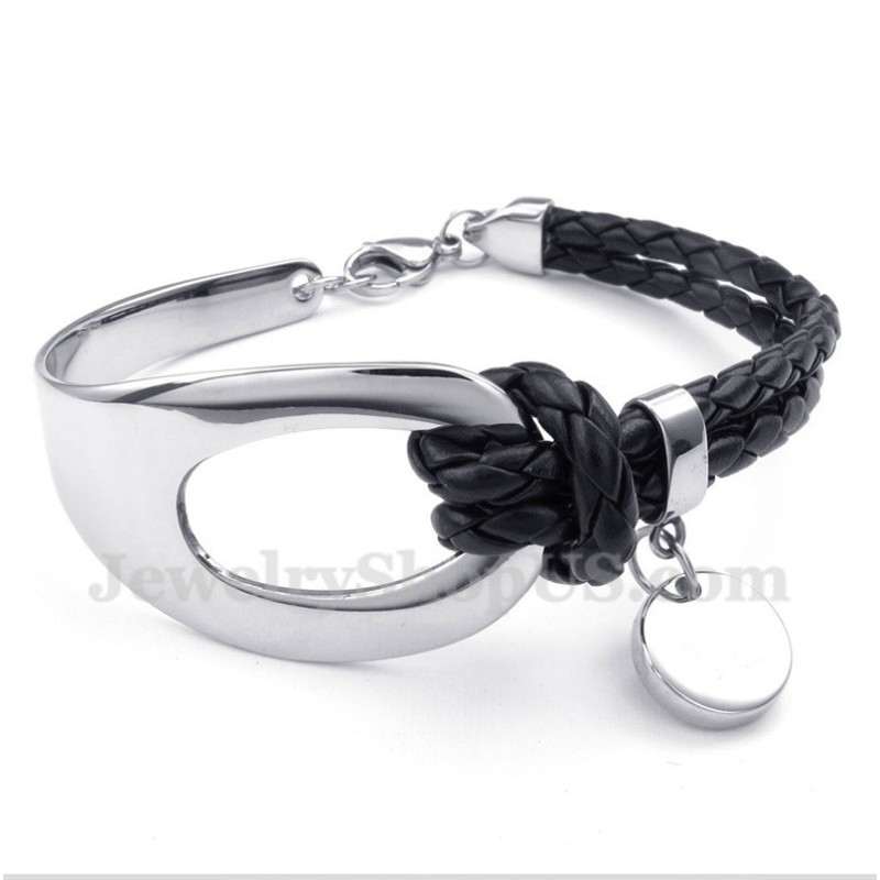 Bracelet En Cuir Et Titane Pour Homme