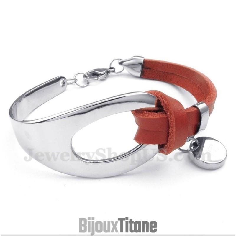 Bracelet En Cuir Et Titane Pour Homme
