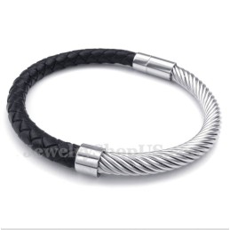 Bracelet En Cuir Et Titane Pour Homme