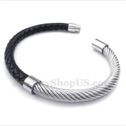 Bracelet En Cuir Et Titane Pour Homme