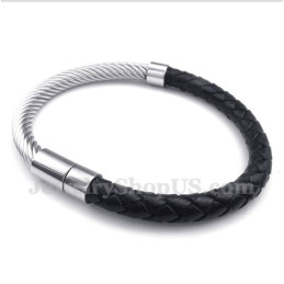 Bracelet En Cuir Et Titane Pour Homme