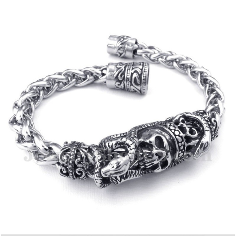 Bracelet Tête De Mort Moulée En Titane Pour Homme