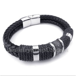 Bracelet Homme En Cuir Noir Et Titane