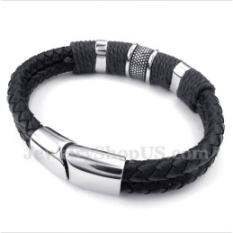Bracelet Homme En Cuir Noir Et Titane