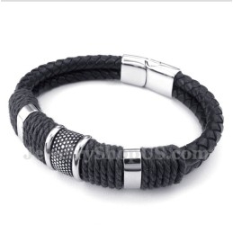 Bracelet Homme En Cuir Noir Et Titane