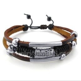 Bracelet En Cuir Et Titane Pour Homme