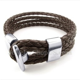 Bracelet En Cuir Et Titane Pour Homme