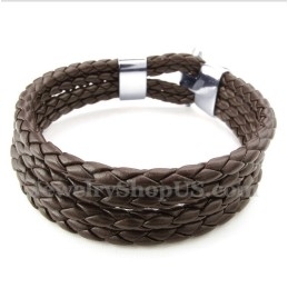 Bracelet En Cuir Et Titane Pour Homme