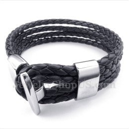 Bracelet Homme En Cuir Noir Et Titane