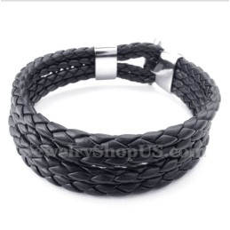Bracelet Homme En Cuir Noir Et Titane