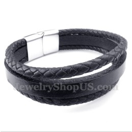 Bracelet Homme En Cuir Noir Et Titane
