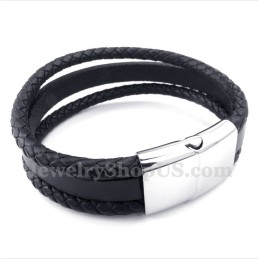 Bracelet Homme En Cuir Noir Et Titane