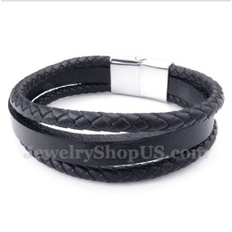 Bracelet Homme En Cuir Noir Et Titane
