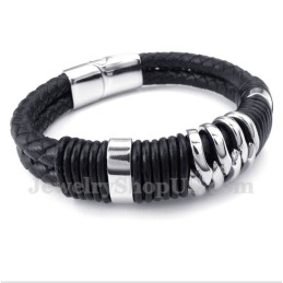 Bracelet Homme En Cuir Noir Et Titane
