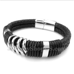 Bracelet Homme En Cuir Noir Et Titane